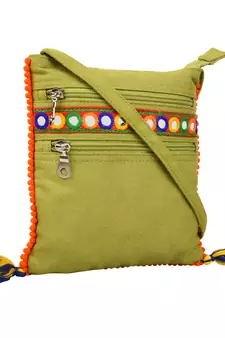 Frill Green Canvas Tassel Sling Bag