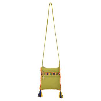 Frill Green Canvas Tassel Sling Bag 4