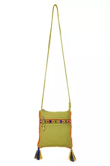 Frill Green Canvas Tassel Sling Bag