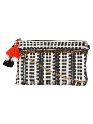 Facilitate Black and white Jacquard cotton Sling Bag 1