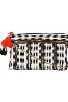 Facilitate Black and white Jacquard cotton Sling Bag