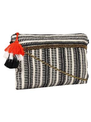 Facilitate Black and white Jacquard cotton Sling Bag 2