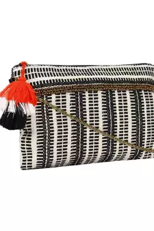 Facilitate Black and white Jacquard cotton Sling Bag