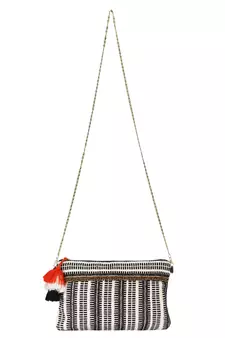 Facilitate Black and white Jacquard cotton Sling Bag