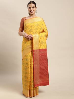 Mustard Woven Banarasi silk blend Saree With Blouse 1