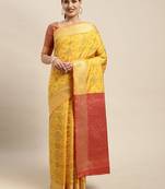 Mustard Woven Banarasi Silk Saree With Blouse