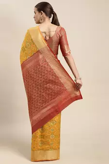 Mustard Woven Banarasi silk blend Saree With Blouse