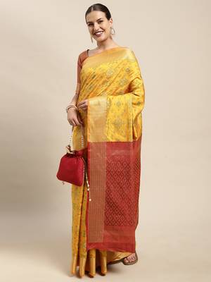 Mustard Woven Banarasi silk blend Saree With Blouse 3