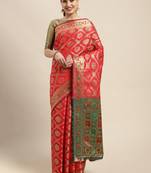 Red Woven Banarasi Silk Saree With Blouse