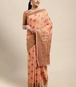 Dark Peach Woven Linen Saree With Blouse