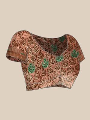 Dark Peach Woven Linen Saree With Blouse 5