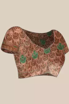 Dark Peach Woven Linen Saree With Blouse
