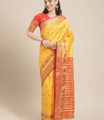 Mustard woven banarasi silk saree with blouse