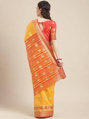 Mustard woven banarasi silk saree with blouse 2
