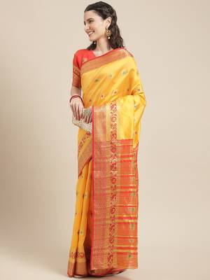 Mustard woven banarasi silk saree with blouse 3