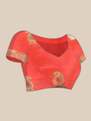 Mustard woven banarasi silk saree with blouse 5