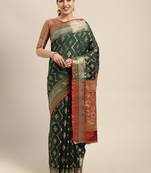 Green Woven Banarasi Silk Saree With Blouse