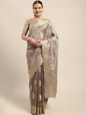 Grey Woven Organza Saree With Blouse 1