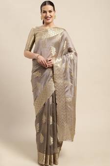 Grey Woven Organza Saree With Blouse