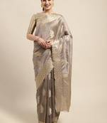 Grey Woven Organza Saree With Blouse