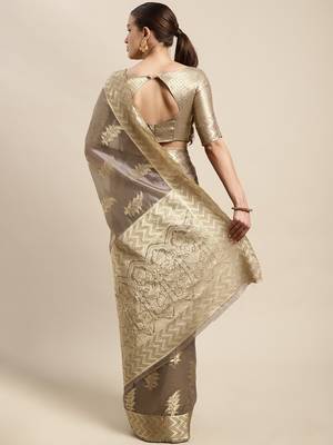 Grey Woven Organza Saree With Blouse 2