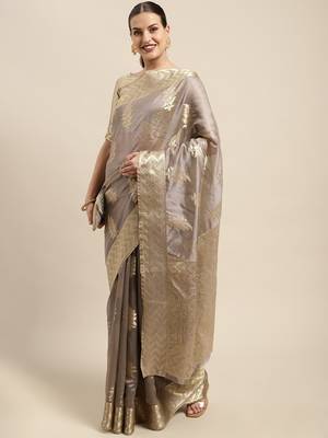 Grey Woven Organza Saree With Blouse 3