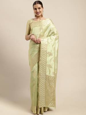 Light green woven organza saree with blouse 1