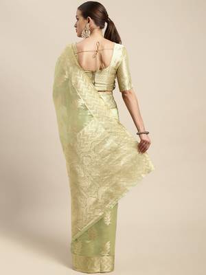 Light green woven organza saree with blouse 2