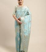 Sky Blue Woven Organza Saree With Blouse