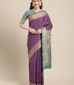 Violet Woven Banarasi Silk Saree With Blouse