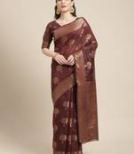 Chocolate Woven Linen Saree With Blouse