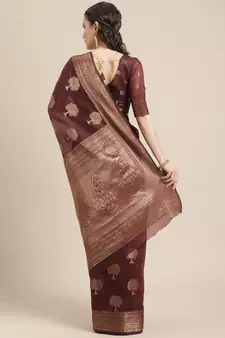Chocolate Woven Linen Saree With Blouse