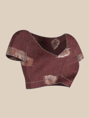 Chocolate Woven Linen Saree With Blouse 5