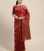 Maroon Woven Linen Saree With Blouse
