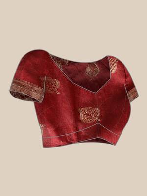 Maroon Woven Linen Saree With Blouse 5
