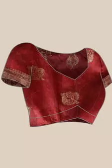Maroon Woven Linen Saree With Blouse