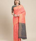 Dark Peach Woven Banarasi Silk Saree With Blouse