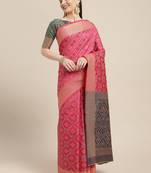 Rani pink woven banarasi silk saree with blouse