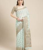 Sky Blue Woven Linen Saree With Blouse