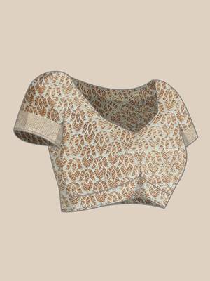 Sky Blue Woven Linen Saree With Blouse 5