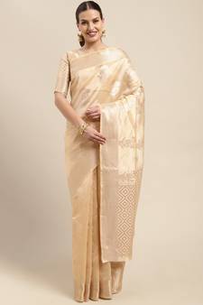 Beige woven organza saree with blouse
