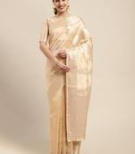 Beige woven organza saree with blouse