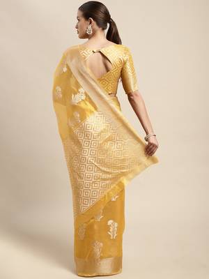 Mustard woven organza saree with blouse 2