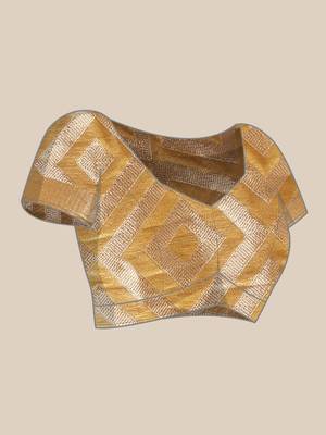 Mustard woven organza saree with blouse 5