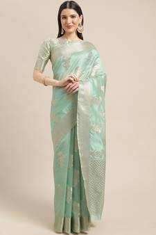 Light green woven organza saree with blouse