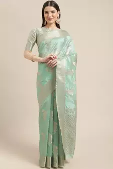 Light green woven organza saree with blouse