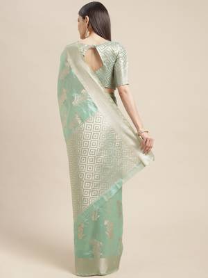 Light green woven organza saree with blouse 2