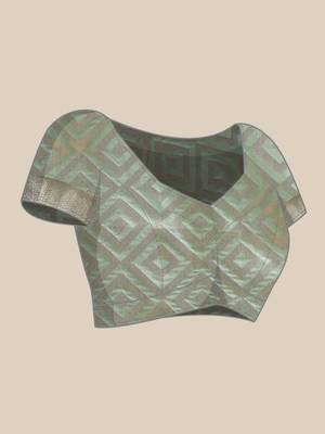 Light green woven organza saree with blouse 5