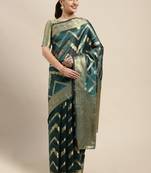 Dark Green Woven Organza Saree With Blouse