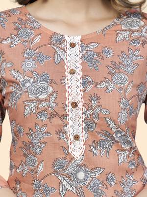 Vbuyz Women'S Floral Print Straight Cotton Peach Stitched Kurta 7